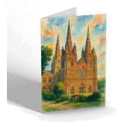 GREETING CARD - Lichfield Cathedral, North West View - Vintage Art Style
