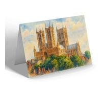 GREETING CARD - Lincoln Cathedral (f) - Vintage Art Style