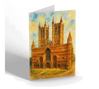 GREETING CARD - Lincoln Cathedral. West Front (b) - Vintage Art Style