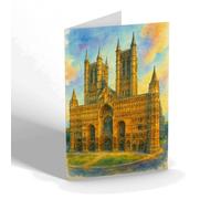 GREETING CARD - Lincoln Cathedral West Front - Vintage Art Style