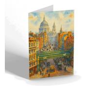 GREETING CARD - London. Ludgate Hill & St Paul's Cathedral a - Vintage Art Style