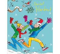 Greeting Card Lovely Special Husband Christmas Card - Quentin Blake In the Snow Illustration, Blue, 15.5cm x 18.5cm