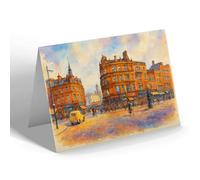 GREETING CARD - Market Place & Corn Exchange, Leicester - Vintage Art Style