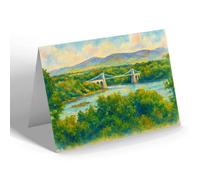 GREETING CARD - Menai Strait & Bridge from Anglesey a - Vintage Art Style
