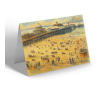 GREETING CARD - New Brighton Pier & Beach (a) - Vintage Art Style