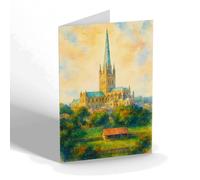 GREETING CARD - Norwich Cathedral from Rosary Road - Vintage Art Style