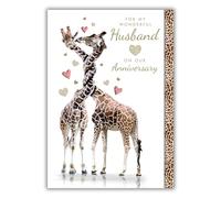 Greeting Card (NQ-DS503) - Husband Anniversary - Twisted Giraffes - Foil Finish