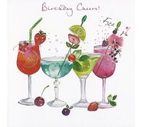 Greeting Card (NQ0263) Female Birthday - Cocktails - Birthday Cheers - Flittered Finish