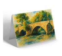 GREETING CARD - Old Bridge over River Tryweryn, Bala - Vintage Art Style