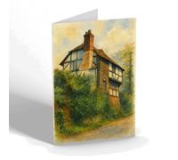 GREETING CARD - Old Cottage at Pulborough - Vintage Art Style
