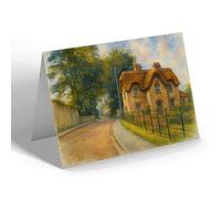 GREETING CARD - Old Thatched Cottage/Hanging Chapel Langport - Vintage Art Style