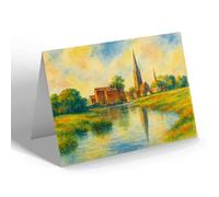 GREETING CARD - Olney Mill & Church - Vintage Art Style