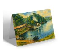 GREETING CARD - Pier & Sir Walter Scott Steamer Loch Katrine - Vintage Art Style
