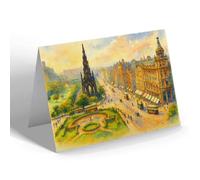 GREETING CARD - Princes St West & Scott Monument, Edinburgh - Vintage Art Style