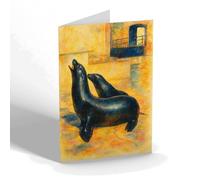 GREETING CARD - Sea Lions at the Bristol Zoo - Vintage Art Style