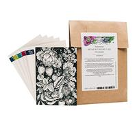 Greeting Card Set - Magic Garden Seeds Highlights - 6 Postcards with Our 6 Most Beautiful Hand-Drawn Designs and Matching Envelopes - Hand Drawn Black and White Illustration