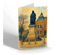 GREETING CARD - Sir Isaac Newton Statue, Grantham - Vintage Art Style