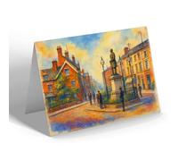 GREETING CARD - Stoke-on-Trent. Campbell Place & Statue - Vintage Art Style