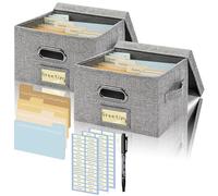 Greeting Card Storage Box, Adjustable Dividers, Grey, 2 Pack | 20 Adjustable Dividers, 84 Labels, Card Organizer Box, Store Cards Photos Envelopes
