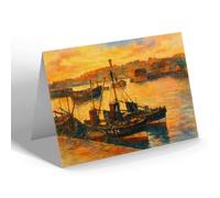 GREETING CARD - Sunset at the Harbour, Arbroath - Vintage Art Style