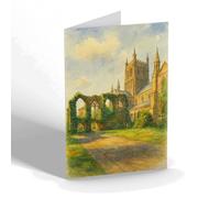 GREETING CARD - The Abbey Ruins & Cathedral Worcester - Vintage Art Style