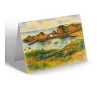 GREETING CARD - The Breakwater, Hope Cove (b) - Vintage Art Style