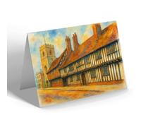 GREETING CARD - The Grammar School, Stratford-on-Avon - Vintage Art Style