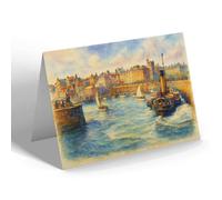 GREETING CARD - The Harbour & S.S. Frenchman, Bridlington - Vintage Art Style