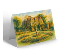 GREETING CARD - The Manor House, Upper Slaughter (b) - Vintage Art Style