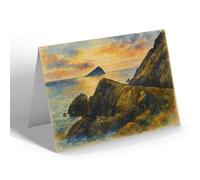GREETING CARD - The Mew Stone & Rocks, Wembury - Vintage Art Style