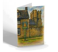 GREETING CARD - The New Sign to St Edward, Corfe Castle - Vintage Art Style