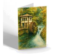 GREETING CARD - The Old Water Wheel, Groudle Glen - Vintage Art Style