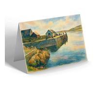 GREETING CARD - The Pier, Lochmaddy, North Uist - Vintage Art Style