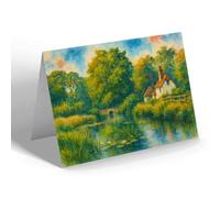GREETING CARD - The River & Bridge, Hatfield Peverel - Vintage Art Style