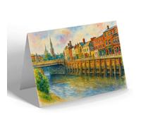 GREETING CARD - The River Nene & Bridge, Wisbech - Vintage Art Style