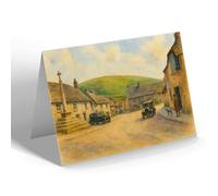 GREETING CARD - The Square, Corfe Castle (b) - Vintage Art Style