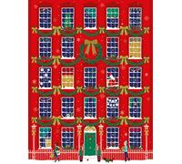 Greeting Card Traditional Festive Windows A4 Advent Calendar - 24 Door Wood Wildlife Design, Red