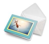Greeting Card Turquoise & Butter (Photo Insert) - Amazing Helicopter Pilot Fly - Blank Birthday Celebration Anniversary #3798