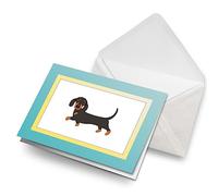 Greeting Card Turquoise & Butter (Photo Insert) - Cute Sausage Dog Pattern Dachshund - Blank Birthday Celebration Anniversary, Envelope Included #50693