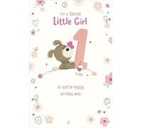 Greeting Card (Ukg799728) Female Birthday - Age 1 Cartoon Teddy - from The Carlton Cards Range - with A Flittered Finish