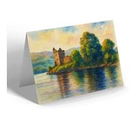 GREETING CARD - Urquhart Castle on Loch Ness (b) - Vintage Art Style