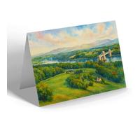 GREETING CARD - View of the Two Bridges, Menai Bridge (b) - Vintage Art Style