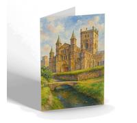 GREETING CARD - West Door Cathedral & River Alan, St David's - Vintage Art Style