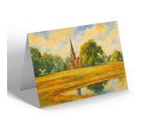 GREETING CARD - Weybridge Church from the Fields - Vintage Art Style