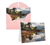 Greeting Card with Envelopes 4x6 in Get Well Blank Note Cards Scotland Castle Water Lake Scottish Birthday Card Thinking of You Card Funny Postcards for Birthday Wedding Invitations