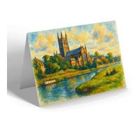 GREETING CARD - Worcester Cathedral from the North West - Vintage Art Style