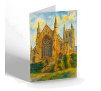 GREETING CARD - Worcester Cathedral from West - Vintage Art Style