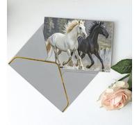 Greeting Cards 6" Ã- 4" Thank You Card Black and White Horses Running Blank Card for Birthday Thinking of you cards for All Occasions