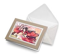 Greeting Cards Biege (Insert) - Samurai Anime Girl Japanese Blank Greetings Card Birthday Kids Party Boys Girls #2815