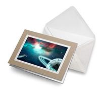Greeting Cards Biege (Insert) - Spaceship Space NASA Saturn Sci-Fi Blank Greetings Card Birthday Kids Party Boys Girls #24037